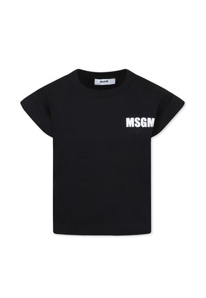 T-shirt nera in cotone con maniche corte, caratterizzata da un logo bianco MSGM stampato sulla parte sinistra del petto. Collo a giroclassico.