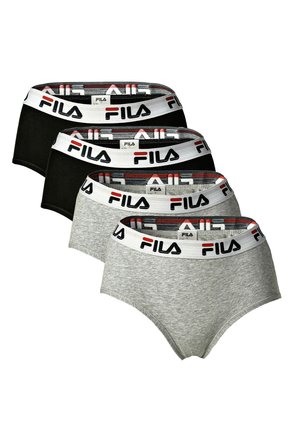 Vier Paare FILA Baumwollunterwäsche: ein schwarzes, zwei graue und eines weiße mit einem rot-schwarzen Markenbund.
