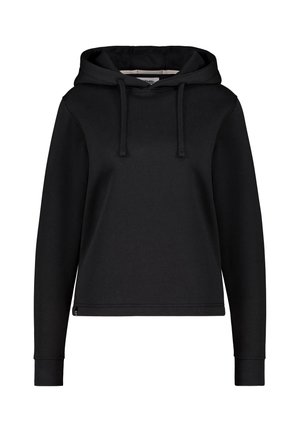 Felpa con cappuccio nera realizzata in tessuto morbido, con tasca a marsupio, polsini a costine e design dalla vestibilità comoda.