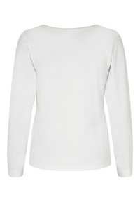 Camicia bianca a maniche lunghe con scollo rotondo, realizzata in morbido cotone. Tessuto liscio, senza motivi o dettagli visibili sul retro.