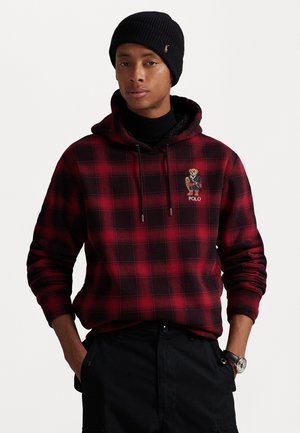 POLO BEAR PLAID HOODIE - Felpa con cappuccio - black/red