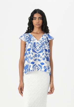 Vero Moda VMKAIA FRILL V NECK - Blouse - birch/blue kaia