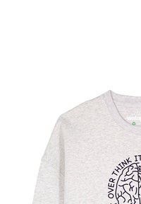 Grijze katoenen sweatshirt met een ronde print van een hersenillustratie en tekst, geribbelde ronde halslijn en losse mouwen.