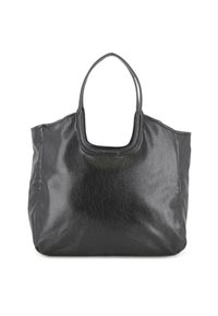 Bolso tote de cuero negro con dos asas redondeadas y una superficie ligeramente texturizada, presentado sobre un fondo blanco.
