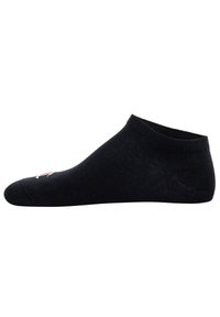 Black ankle sock made of cotton blend, featuring a ribbed cuff and a smooth texture. Includes a small white logo on the toe.