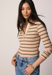Next DOUBLE COLLAR HENLEY  - Tops ar garām piedurknēm - green ecru stripe