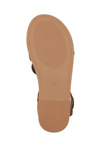 Flacher Schuhsohle mit einer glatten, braunen GummOberfläche. Verfügt über horizontale Rillen für besseren Halt und prägnante Größenangabe 31.