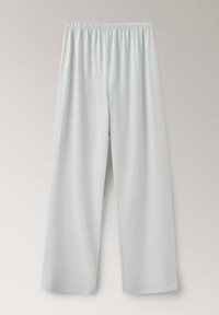 Pantalon ample gris clair avec taille élastique, jambes droites larges, présenté sur un fond neutre.