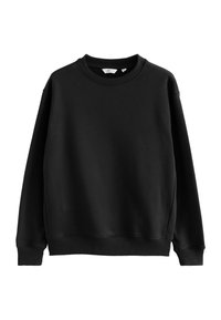 Sorte sweatshirt lavet af blødt stof, med rund halsudskæring, lange ærmer og ribbede manchetter og kant for en afslappet pasform.