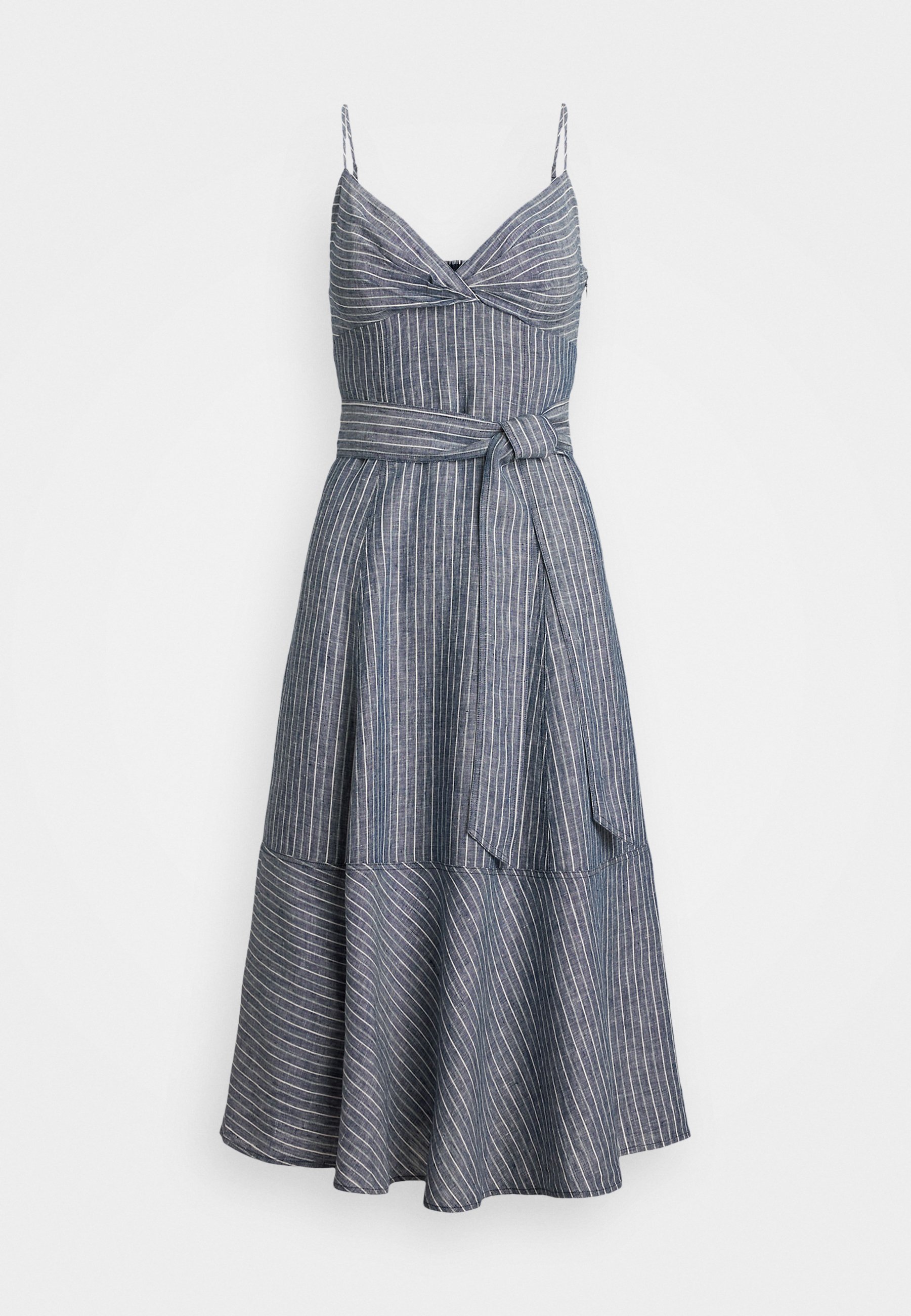 Lauren Ralph Lauren Striped Belted Linen Sleeveless Dress
