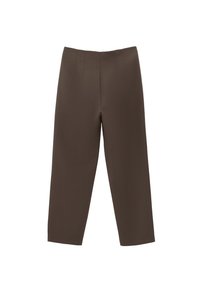 Pantaloni cropped marroni a vita alta con taglio dritto e dettagli minimali delle cuciture in vita.