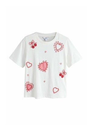 REGULAR FIT-EMBELLISHED HEART SHORT SLEEVED CREW NECK - T-Shirt print - white