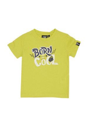 T-shirt à manches courtes vert citron avec l’inscription « Born to be cool » sur le devant.