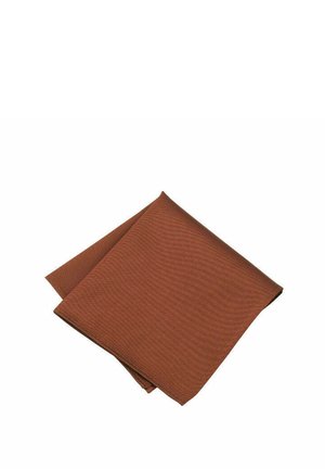 Brown textured table napkin, folded. Features a subtle woven pattern and clean edges, made of fabric material.