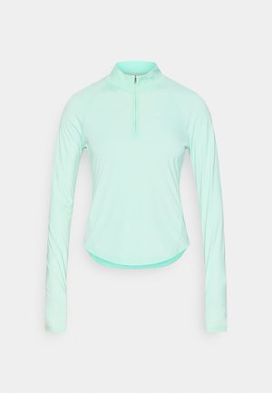 Mintgroene lange mouwen sportshirt met een ritskraag, met een getailleerd ontwerp en een gladde, lichte stof.