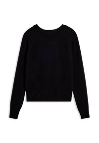 Maglione nero a maniche lunghe in maglia con polsini e orlo a costine, dotato di scollatura rotonda e di un design semplice e solido.