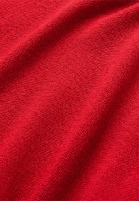 Red woven fabric with a smooth texture, displaying fine, consistent knit pattern and slightly reflective surface.