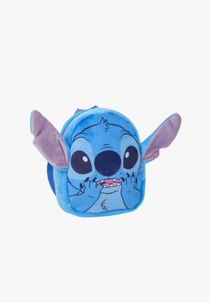 Blauwe pluche rugzak met het gezicht van een personage met grote ogen en roze oren. Ronde vorm met een zachte textuur en een toegankelijke rits.