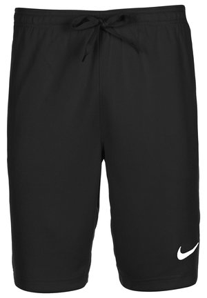 Zwarte sportshorts van lichtgewicht stof. Voorzien van een elastische tailleband met een koord en een wit Nike-logo aan de zijkant.