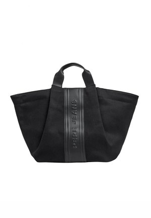 Borsa tote larga nera con due manici corti e una striscia centrale verticale con logo "PEPE JEANS" in rilievo.