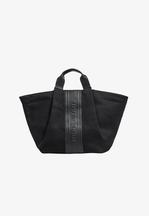 Borsa tote larga nera con due manici corti e una striscia centrale verticale con logo "PEPE JEANS" in rilievo.