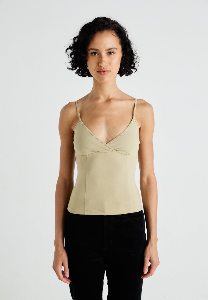 Weekday - V NECK SINGLET - Top - beige medium dusty, Enlarge