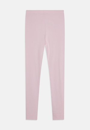 Ροζ ριχτές κολάν από ελαστικό ύφασμα. Στενή γραμμή χωρίς ορατές ραφές, ομαλή υφή και μήκος μέχρι τον αστράγαλο.