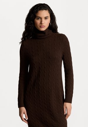 Polo Ralph Lauren CABLE WOOL-CASHMERE TURTLENECK DRESS - Robe pull - cedar heather