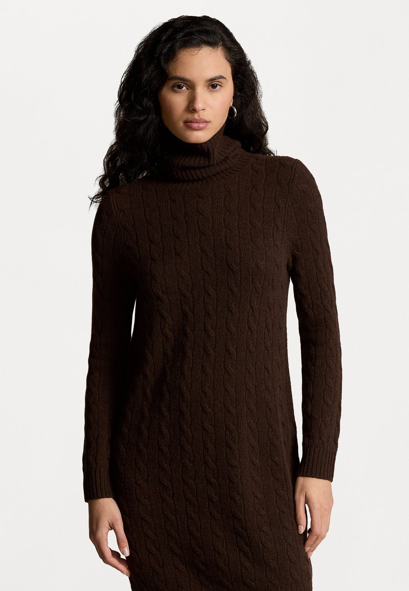 Polo Ralph Lauren CABLE WOOL-CASHMERE TURTLENECK DRESS - Kampsunkleit - cedar heather