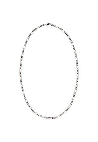 Stříbrný náhrdelník s alternativními kulatými a protáhlými články s hladkým povrchem, zajištěný karabinkovým zapínáním.