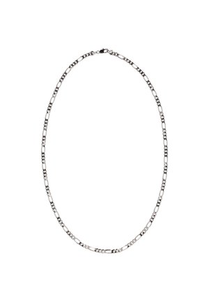 Ezüst láncnyaklánc, amely váltakozó kerek és hosszúkás szemekből áll, sima felülettel, és homárkapoccsal van rögzítve.