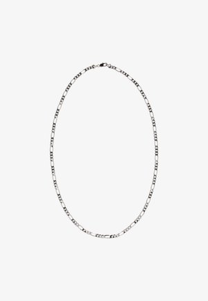 Hopeaketju hopeasta, jossa vuorottelee pyöreitä ja pitkulaisten linkkien sileä pinta, kiinnitetty rapulukolla.