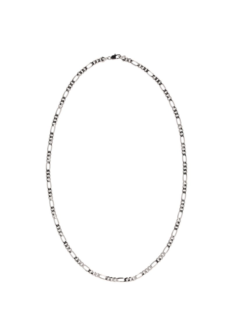 Stříbrný náhrdelník s alternativními kulatými a protáhlými články s hladkým povrchem, zajištěný karabinkovým zapínáním.