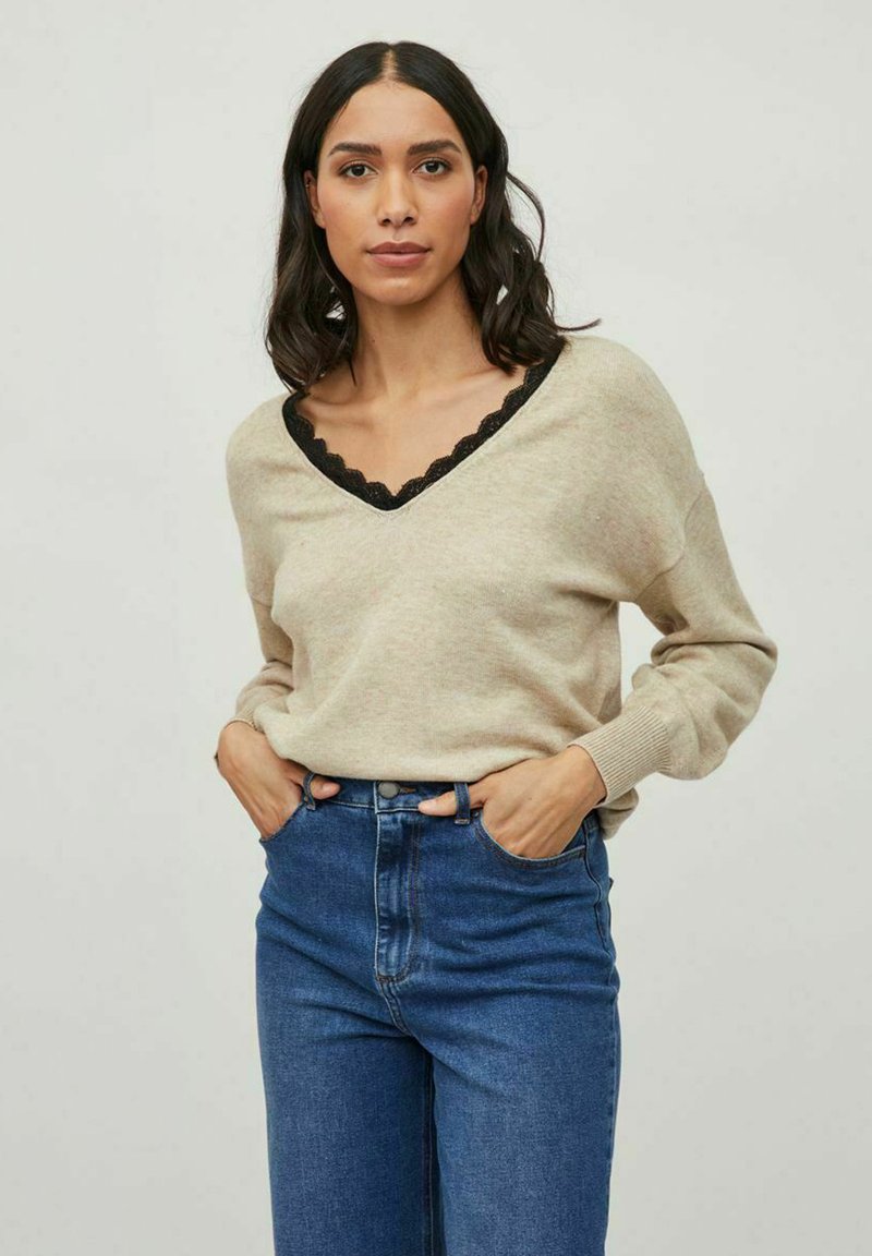 Damen Strickjacken | Vila VIRIL Strickpullover natural melange/beige - GW13874 Damen Strickjacken | Vila VIRIL Strickpullover natural melange/beige - GW13874