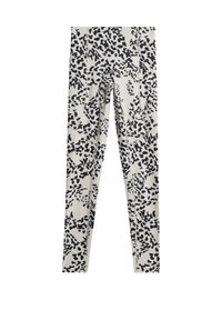 Leggings in un colore crema con un motivo floreale astratto nero, dotati di una vita elasticizzata e una silhouette slim e aderente.