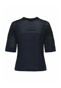 Maglione in maglia blu navy con una trama larga e aperta, maniche corte, polsini a coste e scollo rotondo. Motivo testurizzato su tutta la superficie.