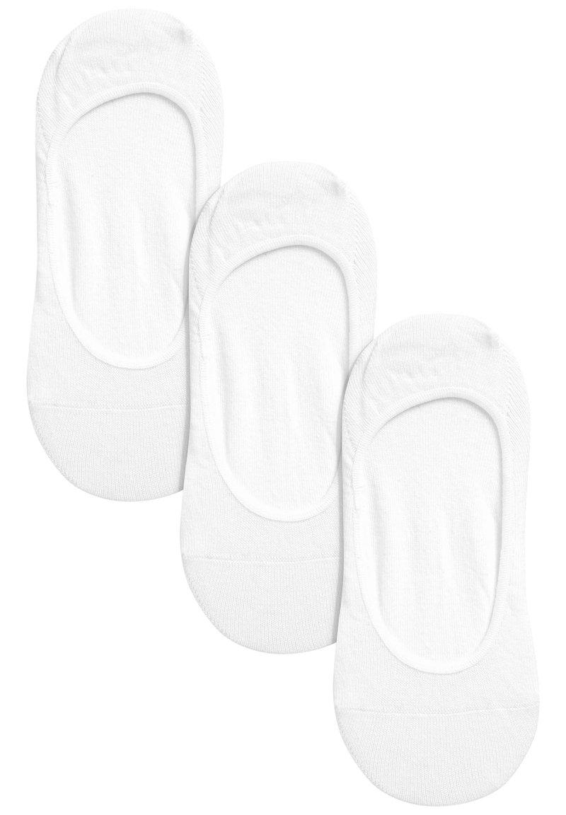 Weiße Baumwoll-No-Show-Socken im Set von drei, mit nahtlosem Design, weicher Textur und niedrigem Schnitt für unauffälliges Tragen.
