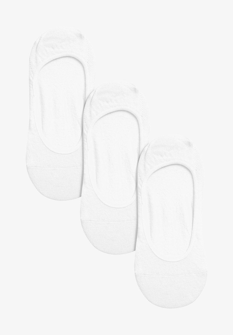 Weiße Baumwoll-No-Show-Socken im Set von drei, mit nahtlosem Design, weicher Textur und niedrigem Schnitt für unauffälliges Tragen.