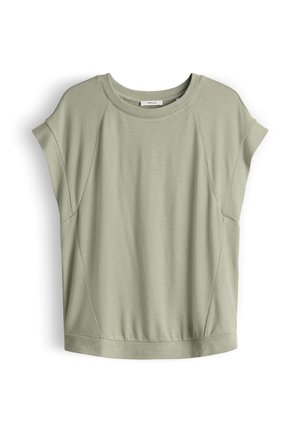 Lichtgroene blouse met korte mouwen, ronde halslijn, subtiele naadtoelichting en een losse, licht aangerimpelde zoom.