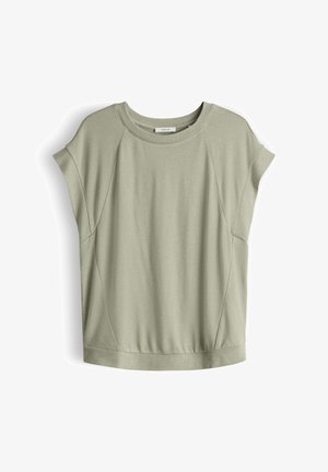 Lichtgroene blouse met korte mouwen, ronde halslijn, subtiele naadtoelichting en een losse, licht aangerimpelde zoom.