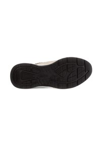 Semelle de chaussure en caoutchouc noir avec une surface texturée, présentant des rainures pour l'adhérence et une légère courbure vers le talon. Design léger et flexible.