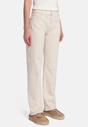 Lichtbeige high-waisted straight-leg jeans van denim. Beschikt over riemlussen, voorzakken en subtiele stikselaccenten.
