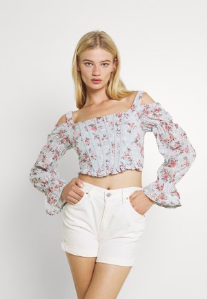 FLORAL BRODERIE COLD SHOULDER - Blouse - blue