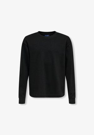 Sweat-shirt noir manches longues avec col rond, poignets côtelés et ourlet droit, présenté sur fond blanc.