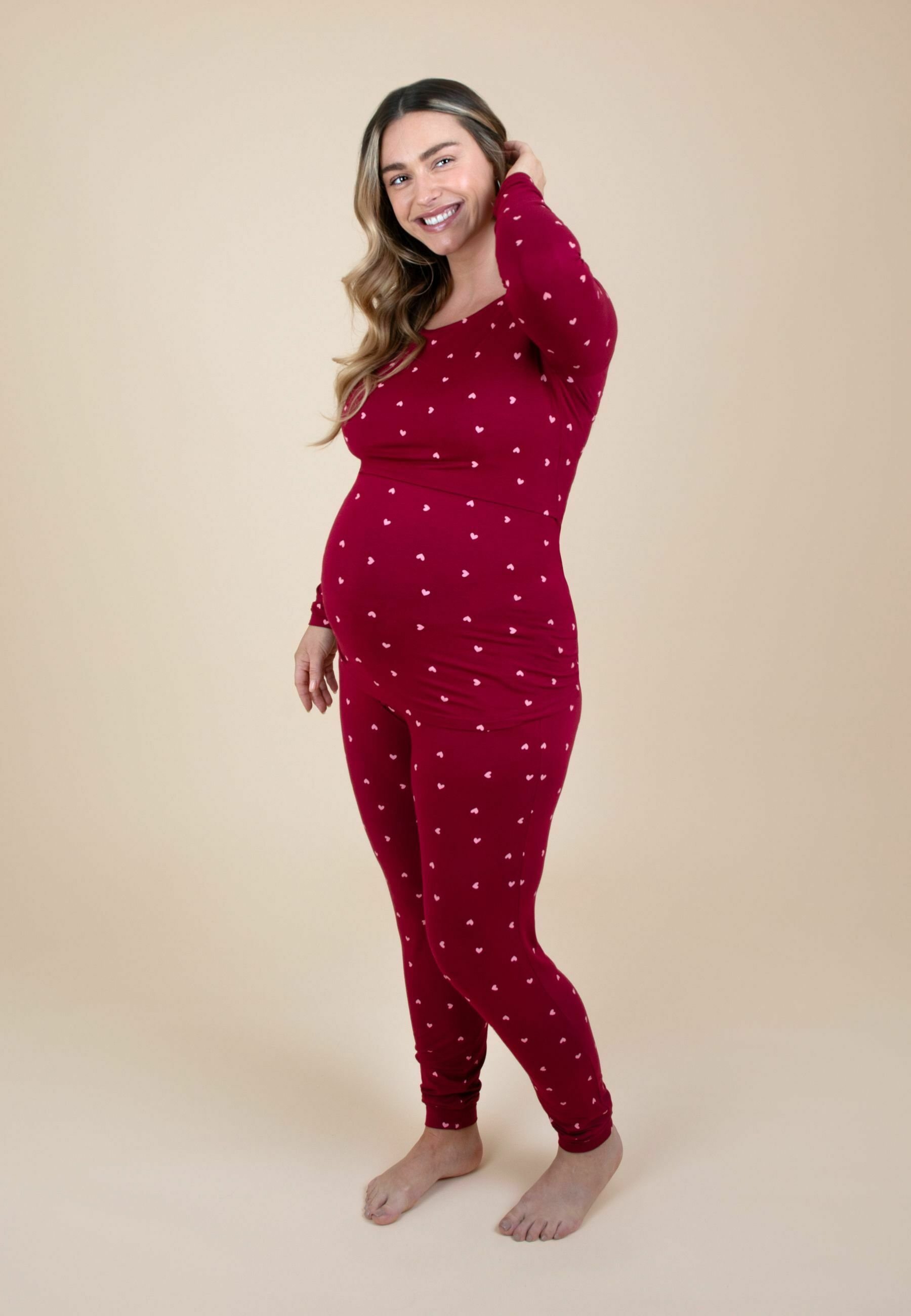 Pyjama Maternité En Satin - Soutien-gorge Intégré Pour Allaitement - Rouge, Confortable Post-partum - 3