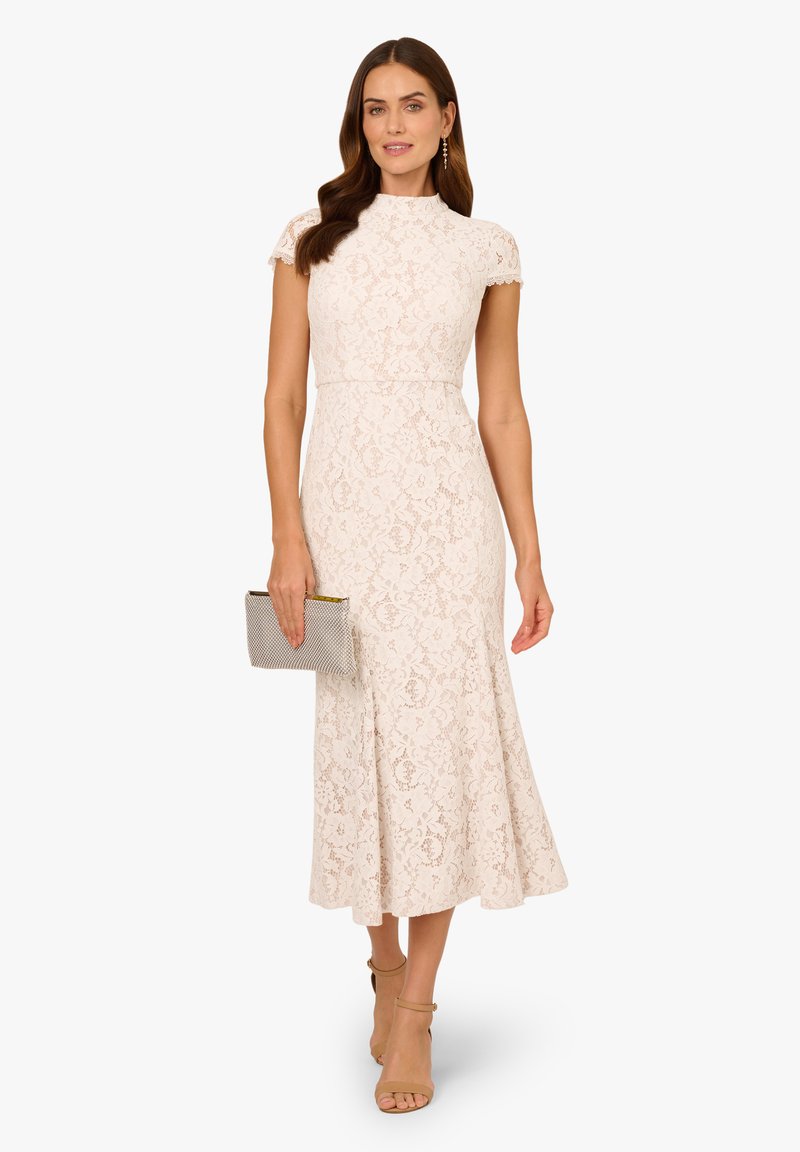adrianna papell beige lace dress Ivory Cap Sleeve Lace Midi Dress