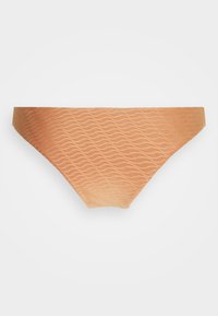 Parte de baixo de biquíni na cor nude com um padrão de ondas, apresentando uma textura suave e um design de cintura baixa. Sem ferragens ou detalhes adicionais.