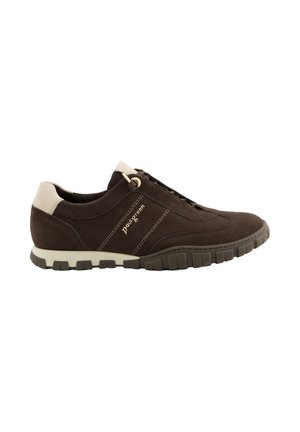 Brown casual sneaker with beige accents, textured sole, and "paul green" logo on side, shown from the outer side.