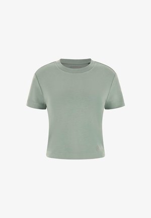 T-shirt a maniche corte, collo rotondo, di colore verde chiaro. Realizzato in un tessuto morbido con una silhouette aderente e un dettaglio del logo discreto sull'orlo.