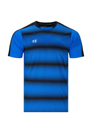 Blå idrottströja med diagonala svarta ränder, korta ärmar och svarta detaljer på axlarna. Logotypen "FZ" i vitt på bröstet.